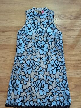 Blue Floral Lace Shift Dress